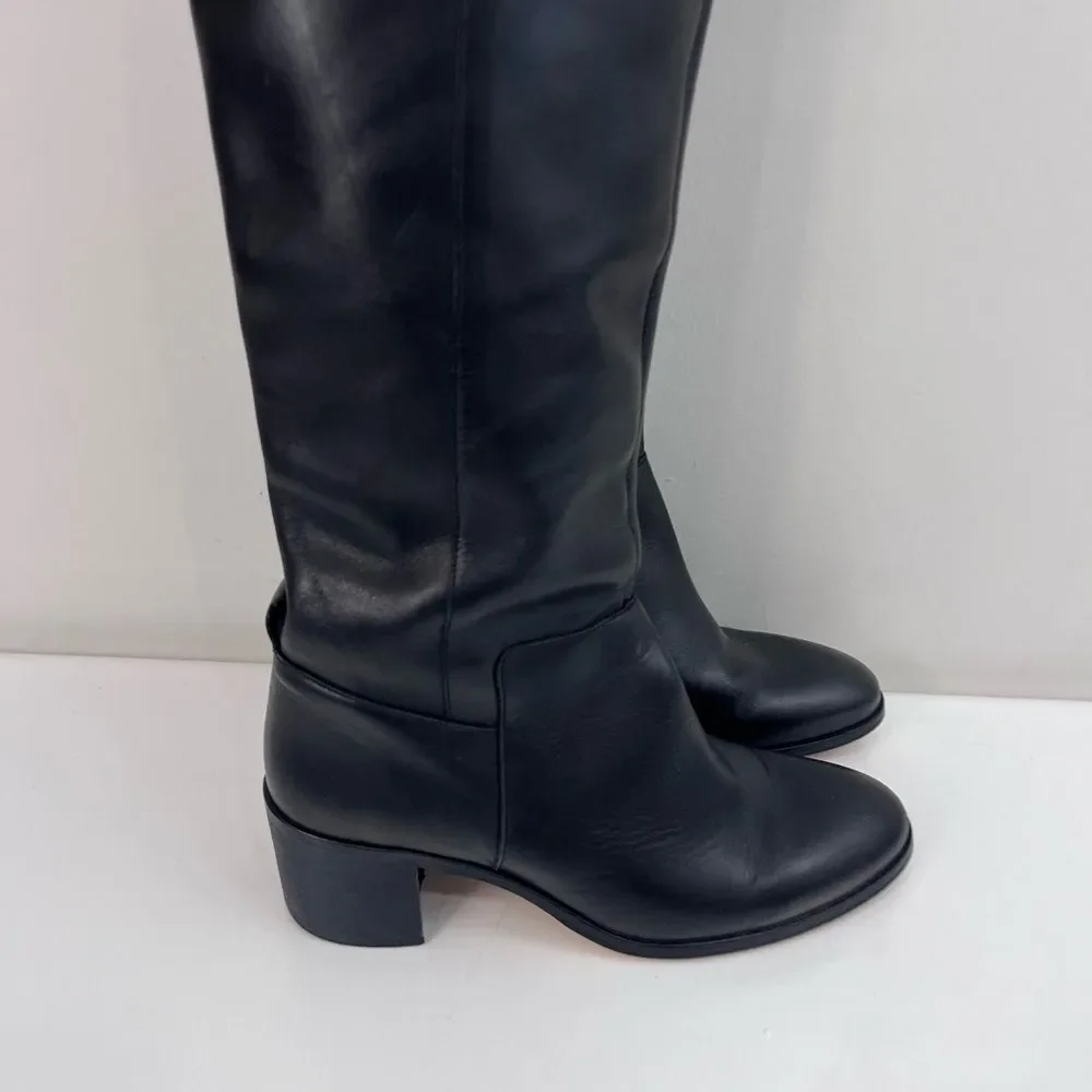 Zara Basics Collection Black Leather Knee High Boots Size 39